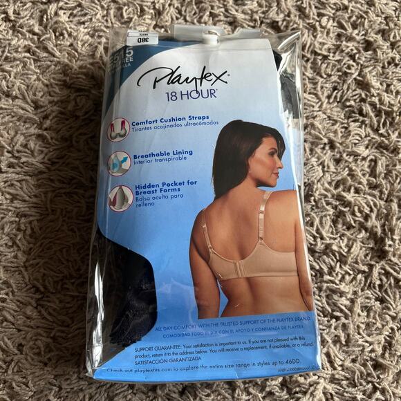 NWT! Playtex 18 Hour Black Wirefree Bra with shoulder Comfort Size 38D - Picture 7 of 7